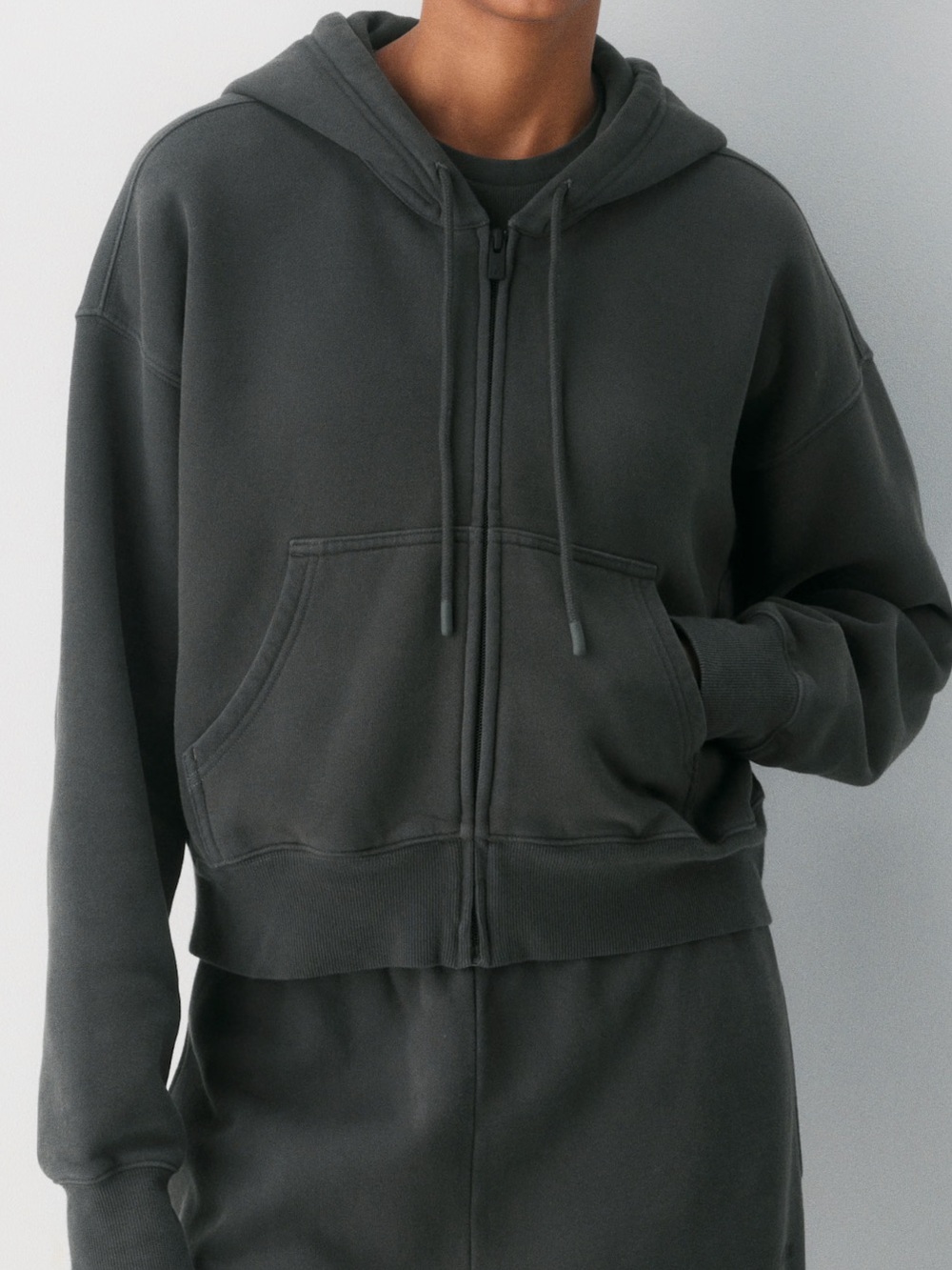 Cozy sweatfleece boyfriend boxy zip hoodie vintage black